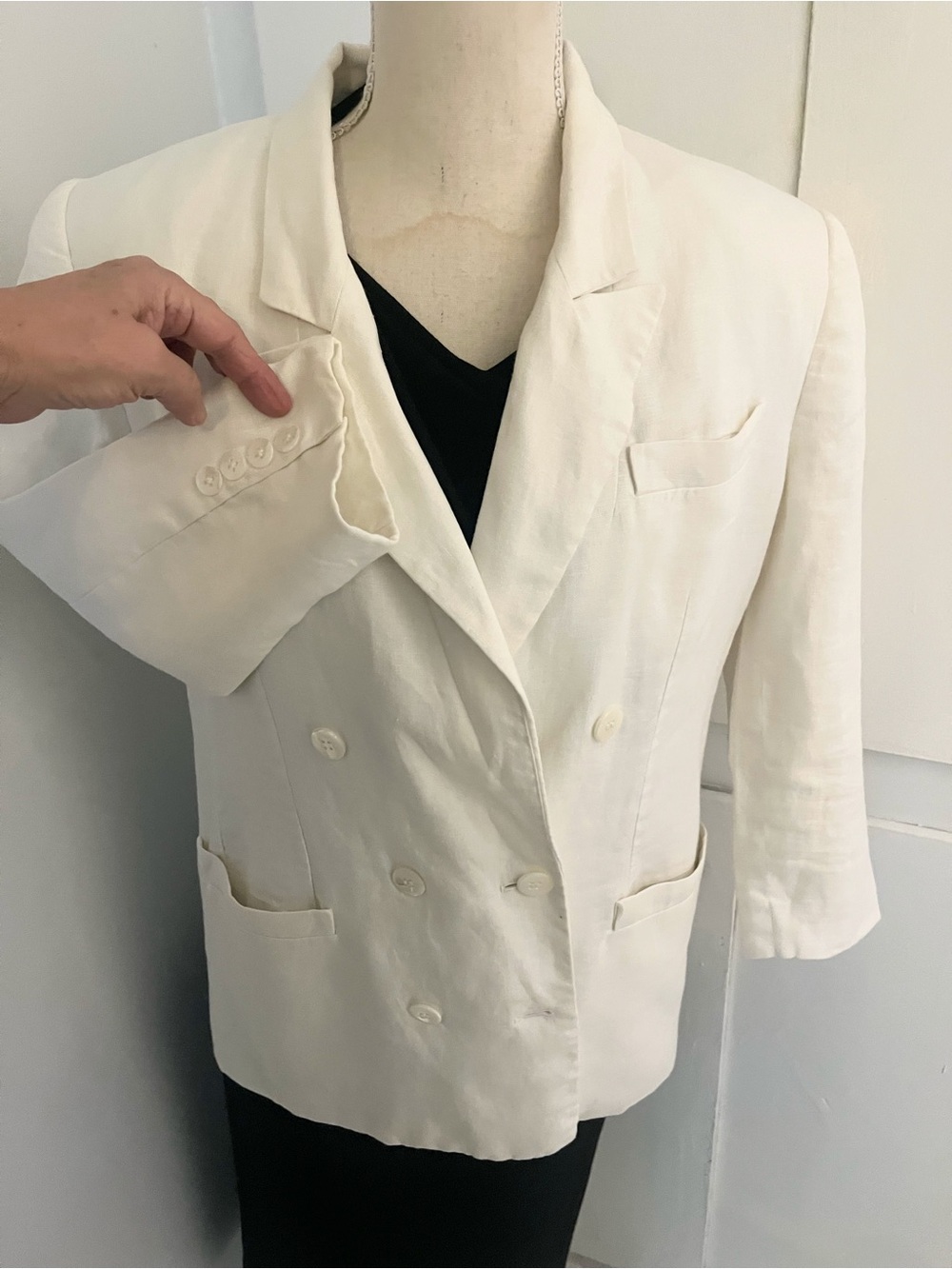 Ivory Women's 100%  Linen Double-Breasted oversized Blazer